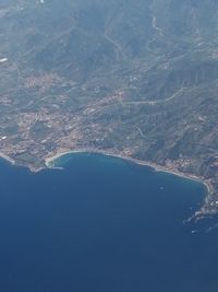 Aerial view of sea and mountains