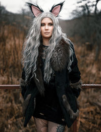 Portrait of a young woman in winter