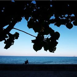 Silhouette man on beach against sky