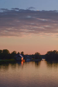 Scenic view of lake against sky during sunset