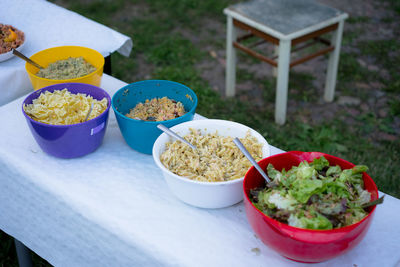 Close-up of food in bowl at a garden party