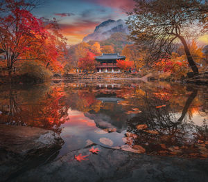 Scenic view of lake against sky during sunset