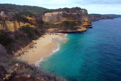 High angle view of calm blue sea