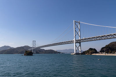 View of suspension bridge over sea