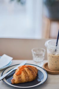 High angle view of breakfast served on table