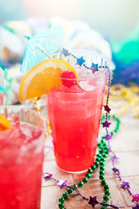 Close-up of drink served on table