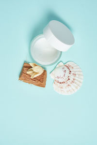 High angle view of cookies against white background