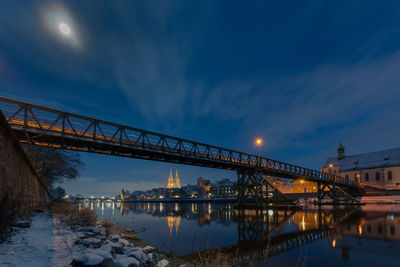 Bridge over river against sky at dusk