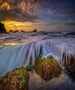 Scenic view of sea against cloudy sky