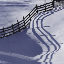 High angle view of snow covered field