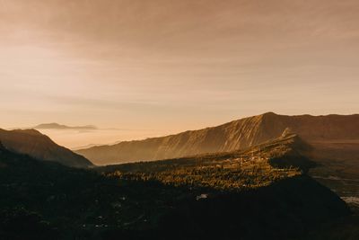 Scenic view of mountains during sunset