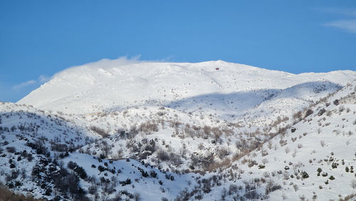 Scenic view of snowcapped mountains against sky