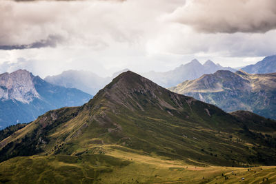 Scenic view of mountains against cloudy sky