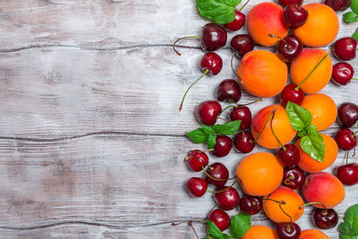 High angle view of fruits on table