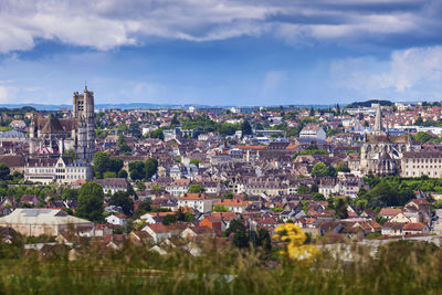 High angle view of townscape against sky