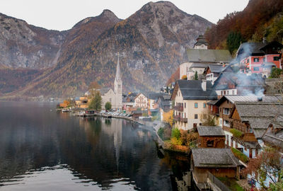 Autumn view of hallstatt village, hallstatt, austria