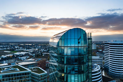 High angle view of buildings in city