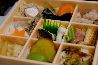 Close-up of sushi served in plate