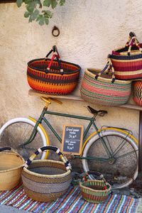 High angle view of wicker baskets