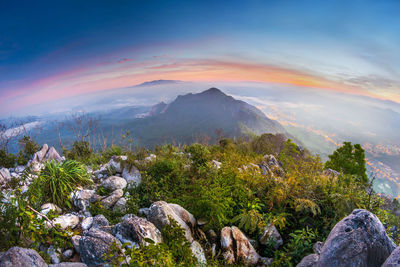 Scenic view of landscape against sky during sunset