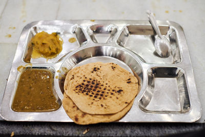 High angle view of food on table