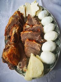 High angle view of food in plate