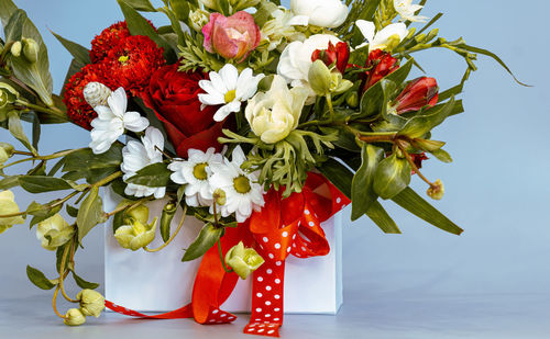 Close-up of red flowers in vase
