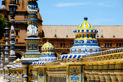 Low angle view of temple against building