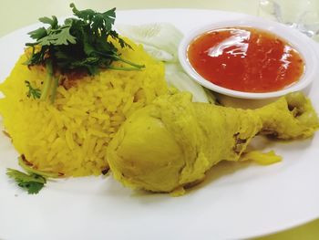 High angle view of meal served in plate