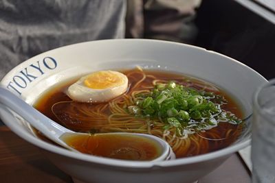 Close-up of soup in bowl on table