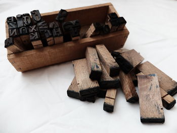 High angle view of wooden logs on table