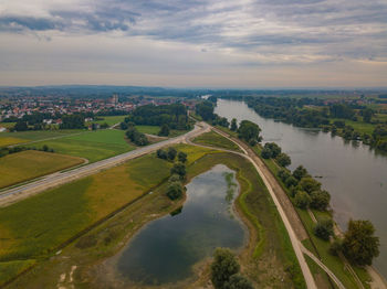 High angle view of cityscape against sky