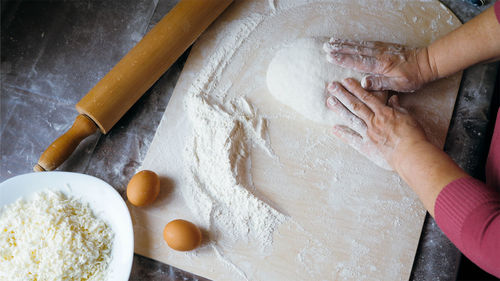 High angle view of people preparing food