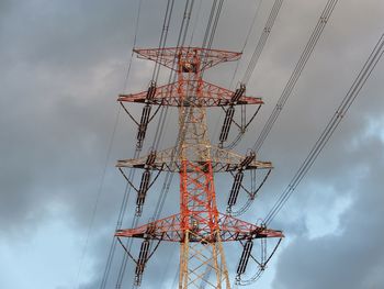 Low angle view of electricity pylon against sky