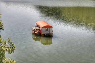 High angle view of boat in lake