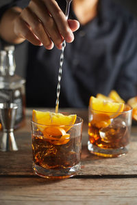 Close-up of beer glass on table