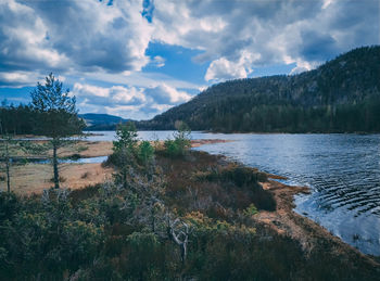 Scenic view of lake against sky