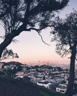 Aerial view of cityscape against clear sky