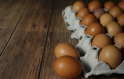 High angle view of eggs on table