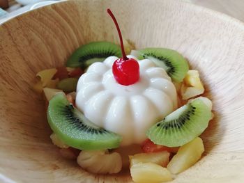 Close-up of fruits in plate on table