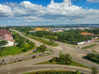 High angle view of city against sky