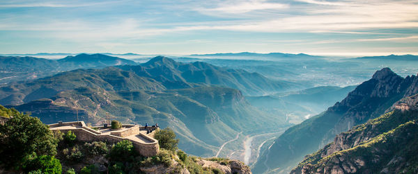 High angle view of mountains against sky