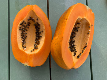 High angle view of orange on table