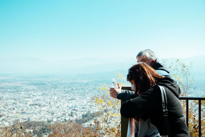 Mature couple travel tourism landscape view