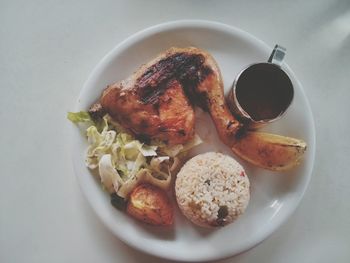 Close-up of meal served on table