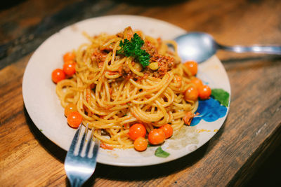 Close-up of food in plate on table