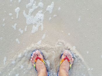 Low section of man standing on beach