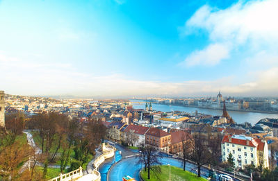 High angle view of buildings in city