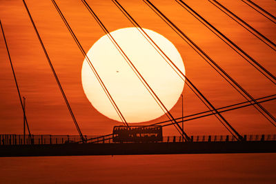 Silhouette bridge over river against sky during sunset