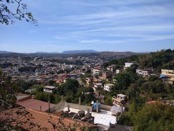 High angle view of townscape against sky